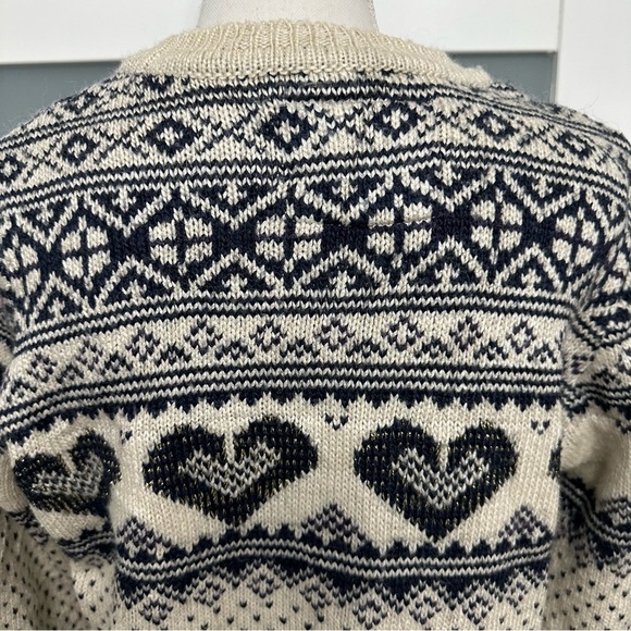 Superdry Fairisle Heart Knit Pullover Sweater Beige/Blue SZ XL Wool Blend - Picture 9 of 10